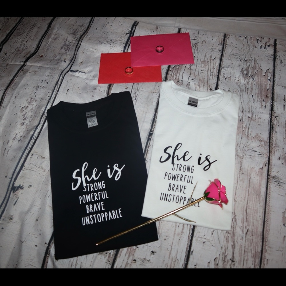 She is strong powerful brave unstoppable • Tshirt • Black&White • Gildan •